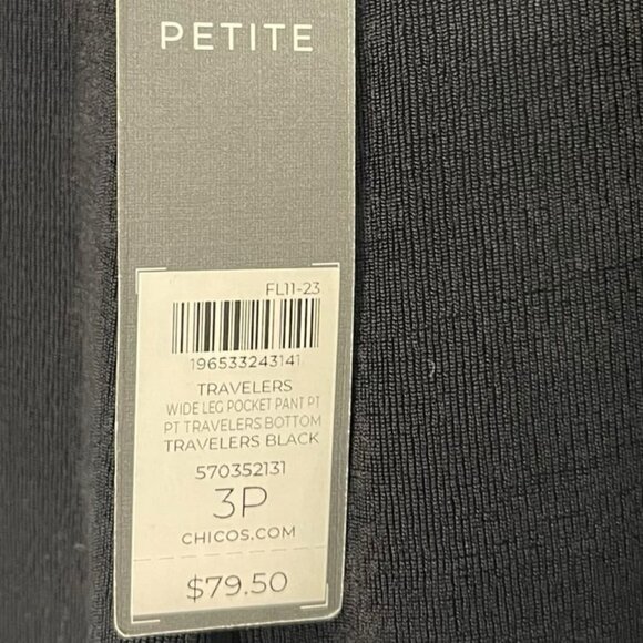 Chico’s Petite Travelers Wide Leg Pocket Pants Size 3 16/18 XL Black NEW Stretch - Picture 4 of 9